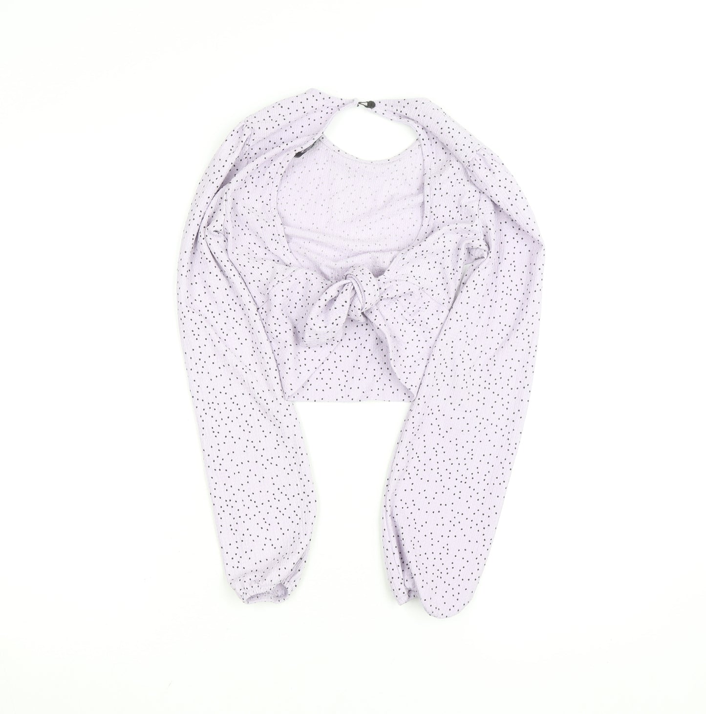 Bershka Women’s Lilac Polka Dot Cropped Puff Sleeve Blouse S