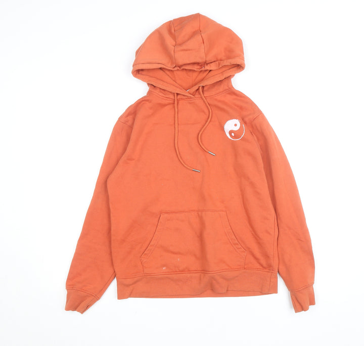 Primark Unisex Orange Yin Yang Pullover Hoodie XS Regular Fit