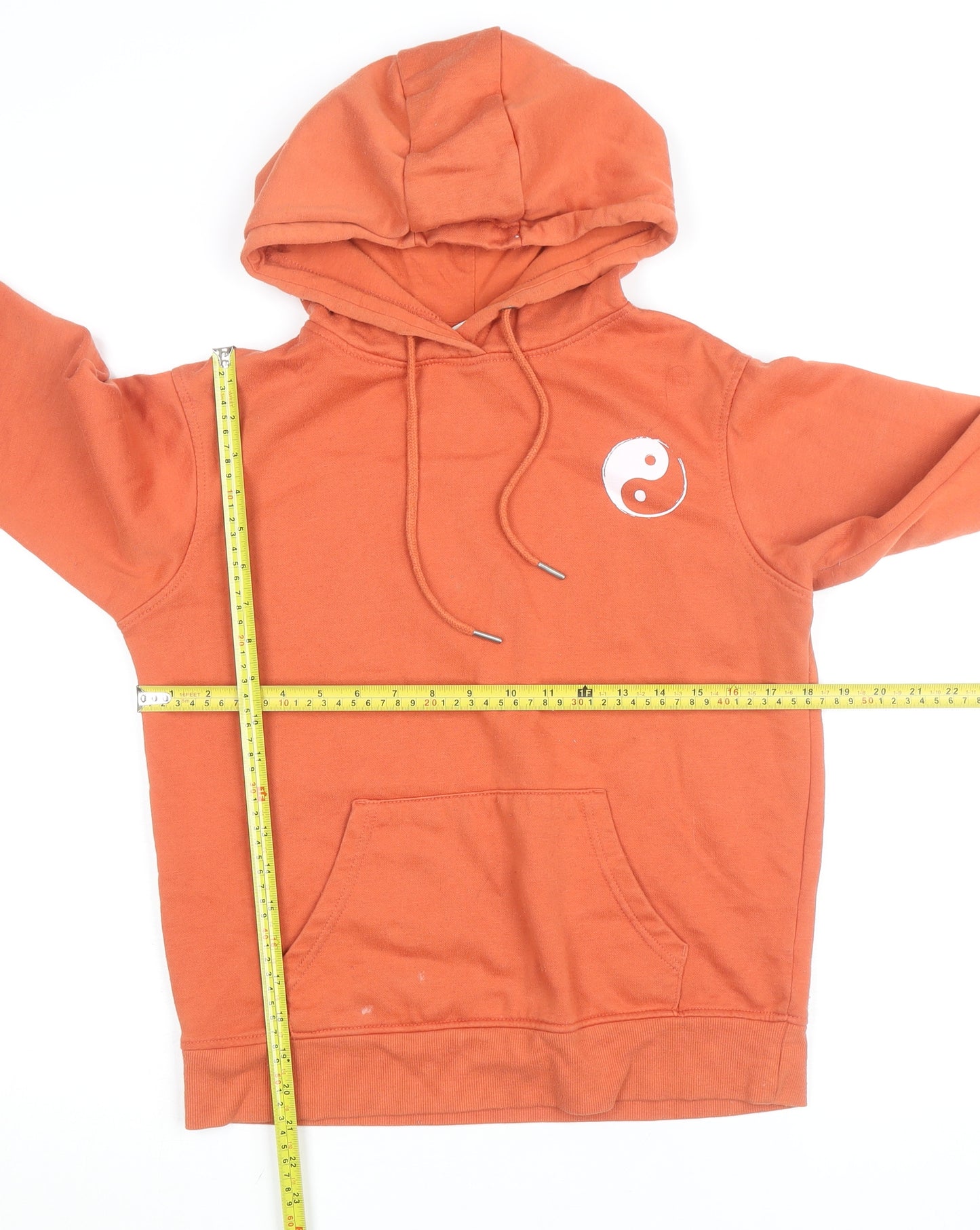 Primark Unisex Orange Yin Yang Pullover Hoodie XS Regular Fit
