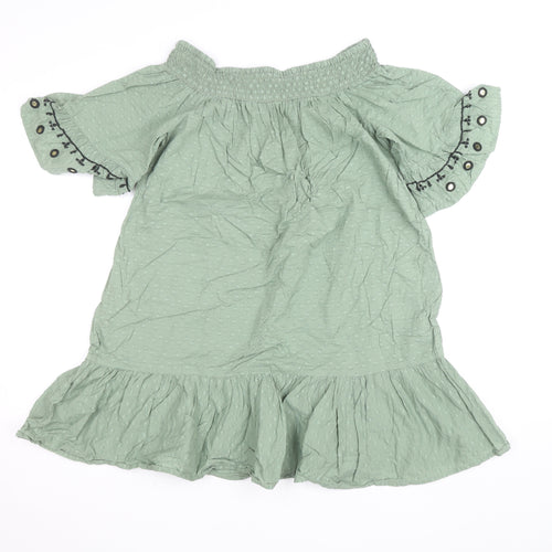 F&F Women’s Green Off Shoulder Peasant Blouse Size S Short Sleeve