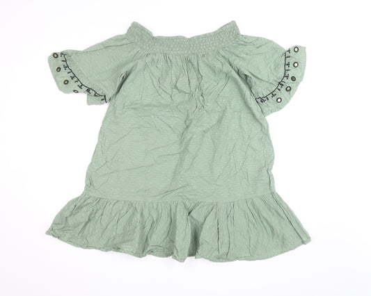 F&F Women’s Green Off Shoulder Peasant Blouse Size S Short Sleeve
