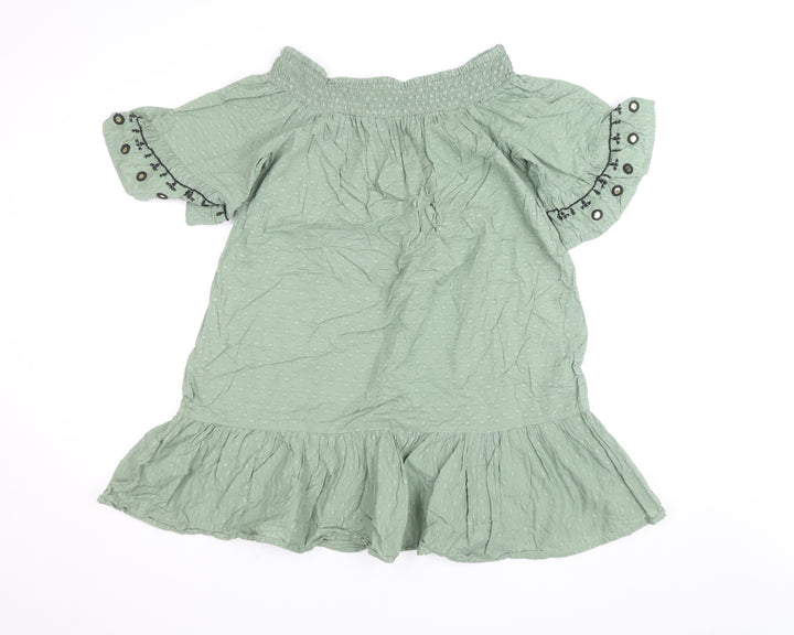 F&F Women’s Green Off Shoulder Peasant Blouse Size S Short Sleeve