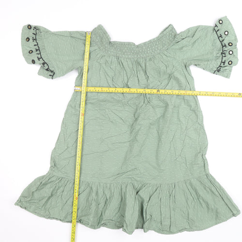 F&F Women’s Green Off Shoulder Peasant Blouse Size S Short Sleeve