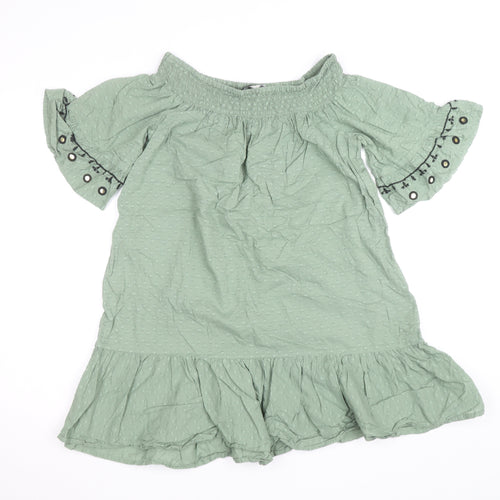 F&F Women’s Green Off Shoulder Peasant Blouse Size S Short Sleeve
