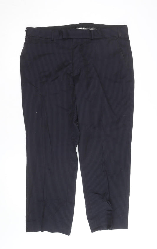 Jeff Banks Men’s Black Pinstripe Wool Blend Dress Trousers 32R
