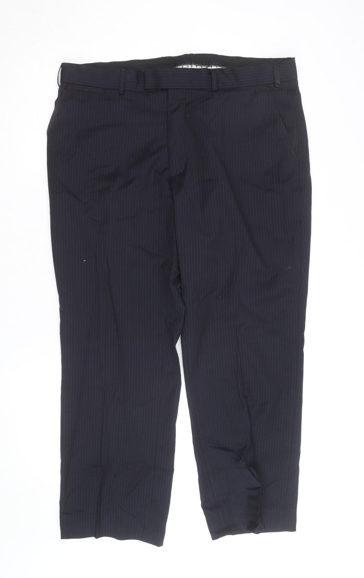 Jeff Banks Men’s Black Pinstripe Wool Blend Dress Trousers 32R
