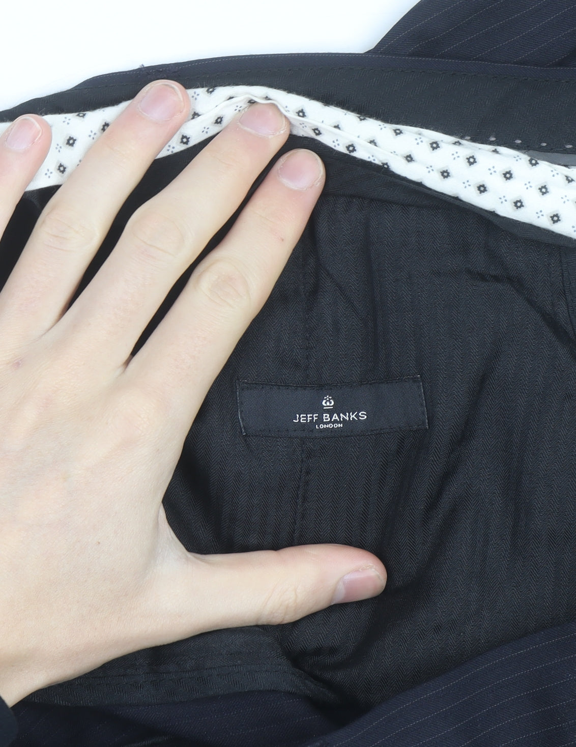 Jeff Banks Men’s Black Pinstripe Wool Blend Dress Trousers 32R