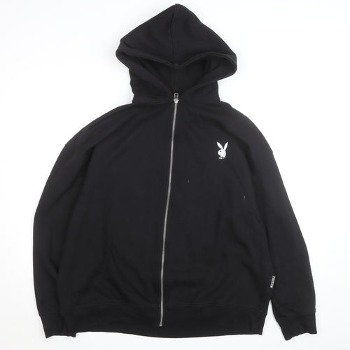 Missguided x Playboy Womens Black Full Zip Hoodie Size 12 Lined Graphic Print
