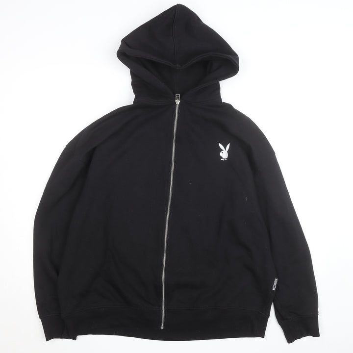 Missguided x Playboy Womens Black Full Zip Hoodie Size 12 Lined Graphic Print