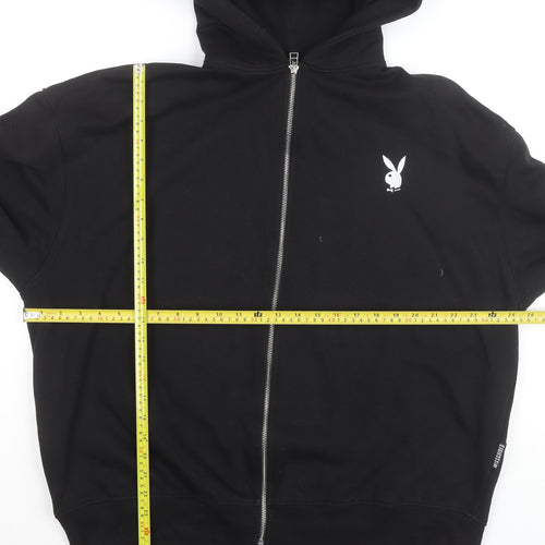 Missguided x Playboy Womens Black Full Zip Hoodie Size 12 Lined Graphic Print