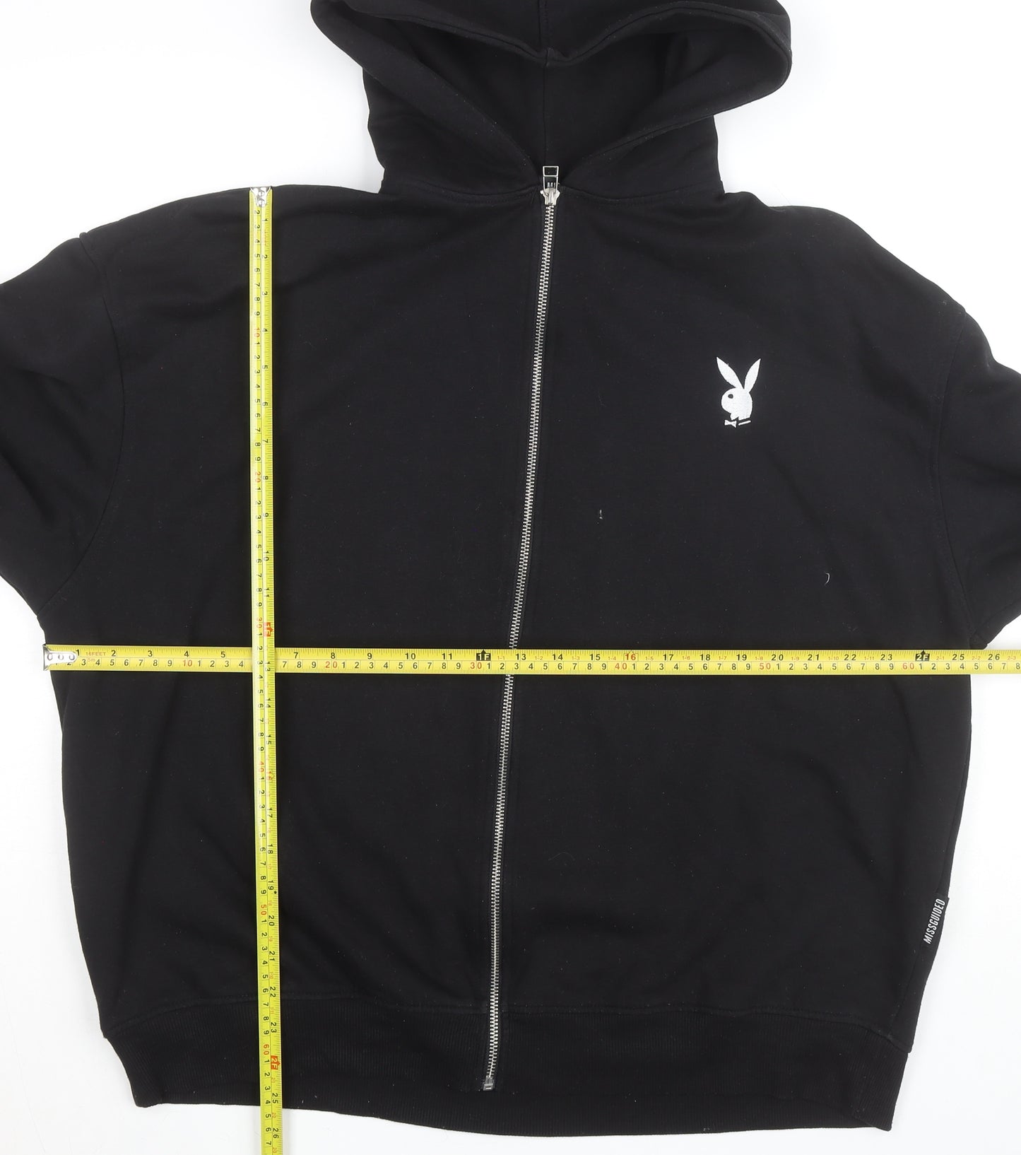 Missguided x Playboy Womens Black Full Zip Hoodie Size 12 Lined Graphic Print