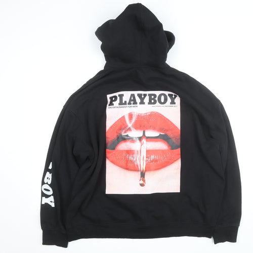 Missguided x Playboy Womens Black Full Zip Hoodie Size 12 Lined Graphic Print