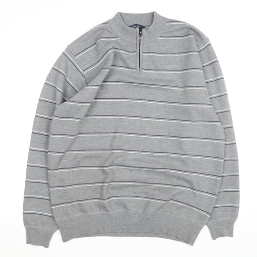 Charles Norton Men’s Grey 2XL Striped Half Zip Acrylic Jumper