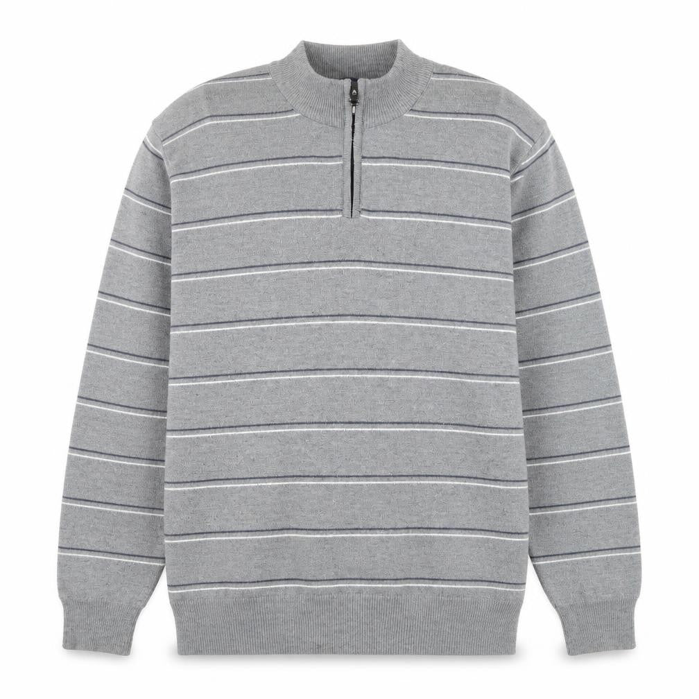 Front view of Charles Norton Men’s Grey 2XL Striped Half Zip Acrylic Jumper