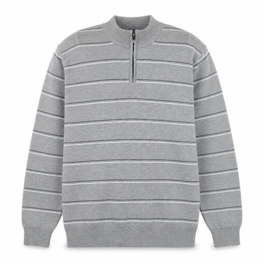 Front view of Charles Norton Men’s Grey 2XL Striped Half Zip Acrylic Jumper