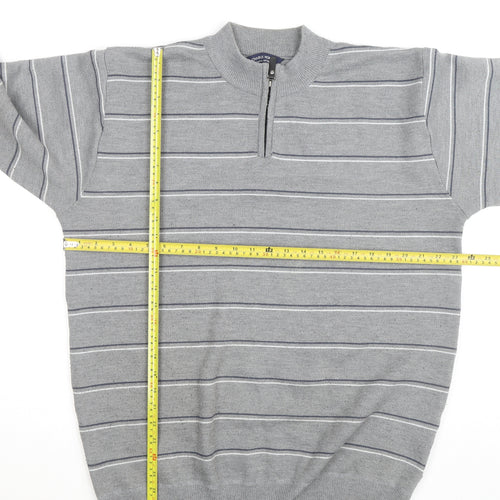 Charles Norton Men’s Grey 2XL Striped Half Zip Acrylic Jumper