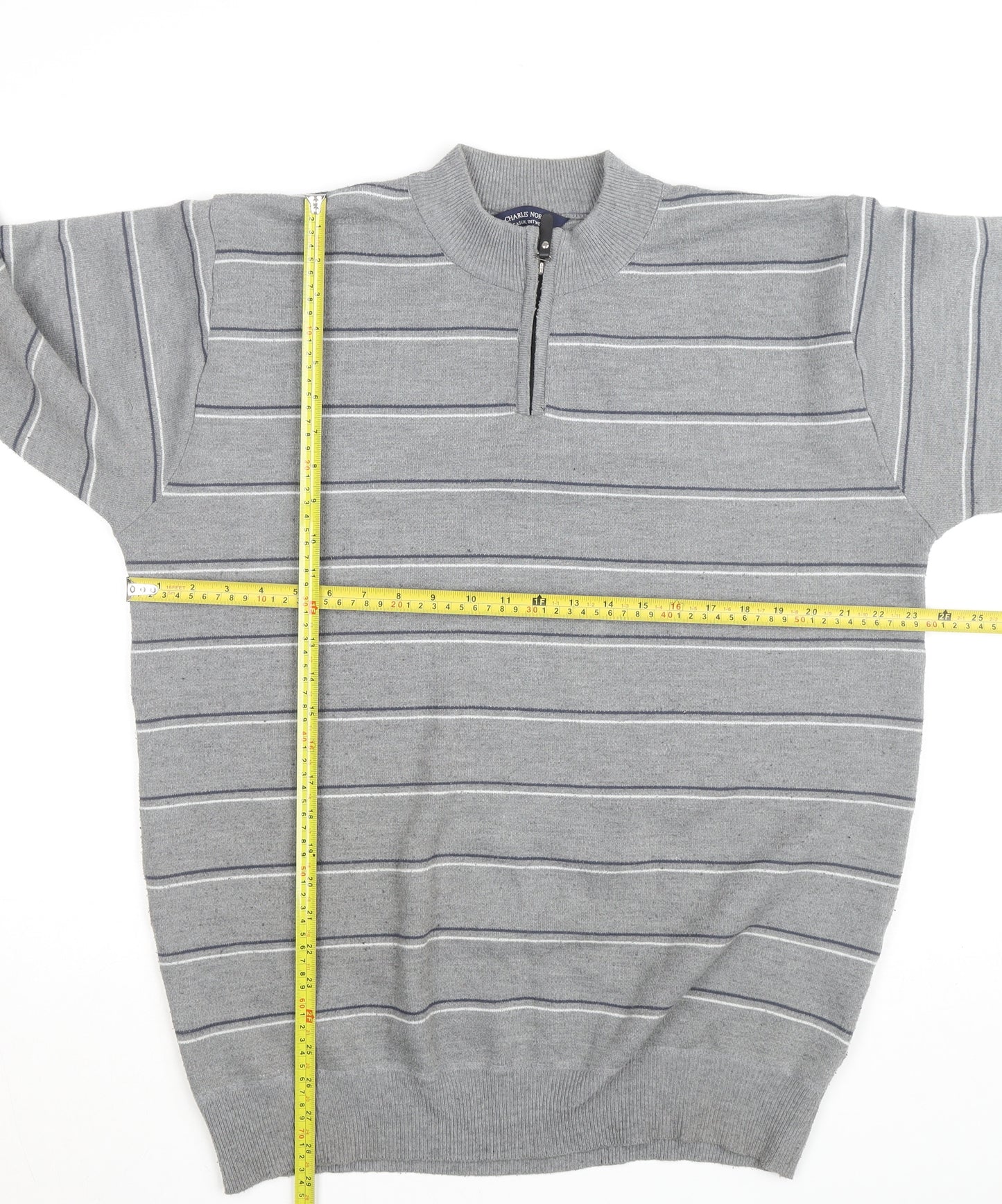 Charles Norton Men’s Grey 2XL Striped Half Zip Acrylic Jumper