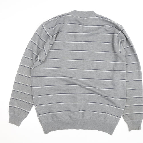 Charles Norton Men’s Grey 2XL Striped Half Zip Acrylic Jumper