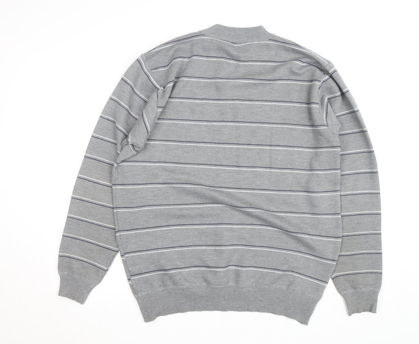 Charles Norton Men’s Grey 2XL Striped Half Zip Acrylic Jumper