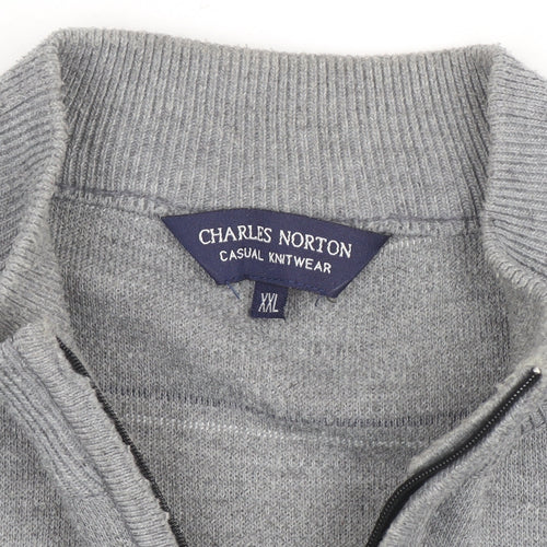 Charles Norton Men’s Grey 2XL Striped Half Zip Acrylic Jumper