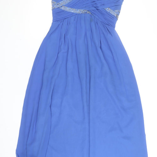 Max & Lola Milano Women's Blue Beaded Chiffon Empire Waist Dress Size 16