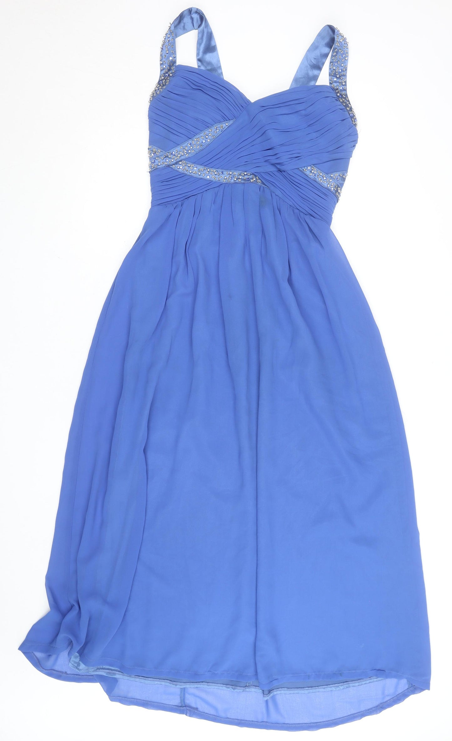 Max & Lola Milano Women's Blue Beaded Chiffon Empire Waist Dress Size 16