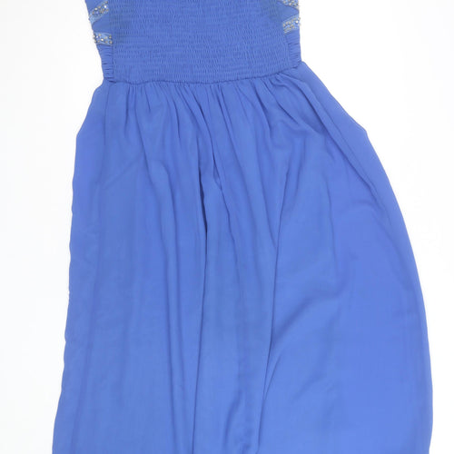 Max & Lola Milano Women's Blue Beaded Chiffon Empire Waist Dress Size 16