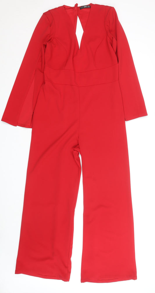 Quiz Women Red Wide-Leg Long Sleeve Jumpsuit Size 14