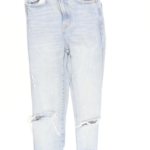 Stradivarius Women’s Blue High Rise Mom Slim Distressed Jeans Size 6