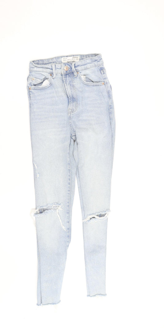 Stradivarius Women’s Blue High Rise Mom Slim Distressed Jeans Size 6