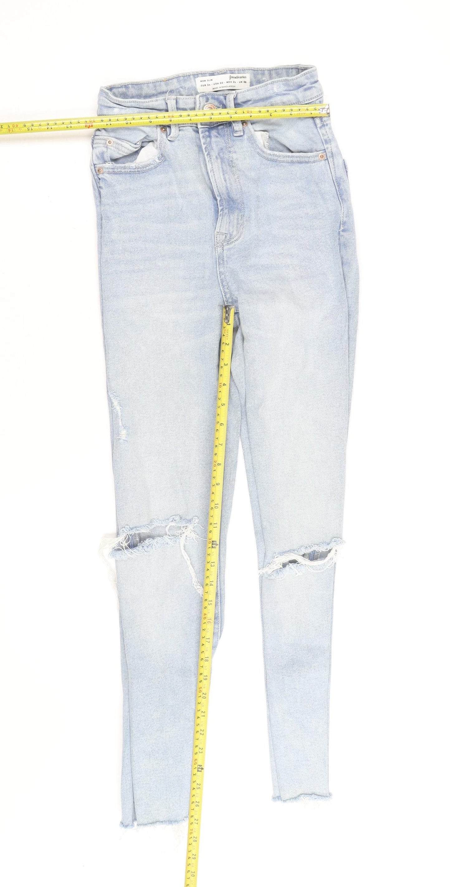 Stradivarius Women’s Blue High Rise Mom Slim Distressed Jeans Size 6