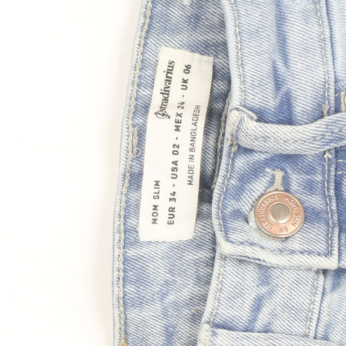 Stradivarius Women’s Blue High Rise Mom Slim Distressed Jeans Size 6