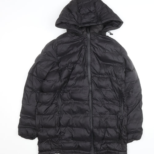 Zara Women’s Black Puffer Jacket Size 14 Hooded Long Lightweight Winter Coat