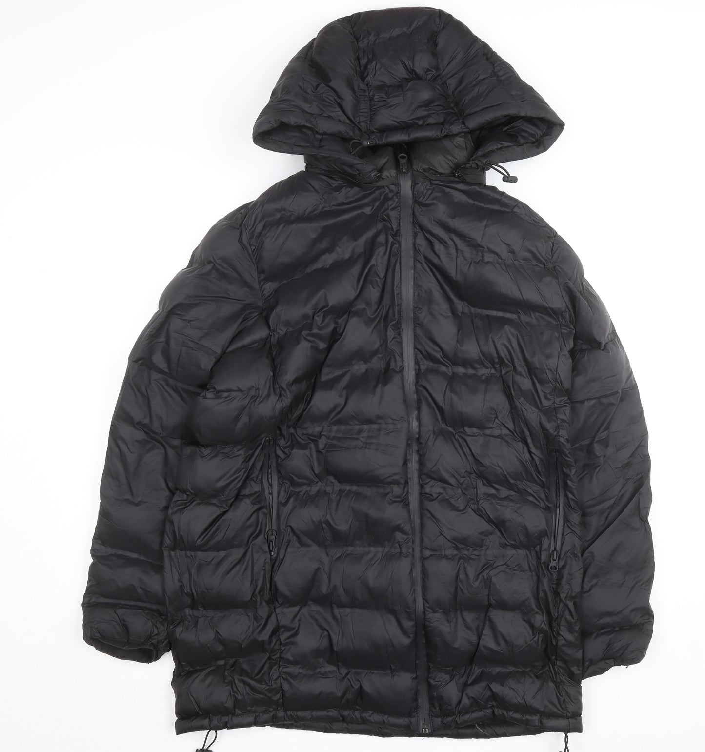 Zara Women’s Black Puffer Jacket Size 14 Hooded Long Lightweight Winter Coat