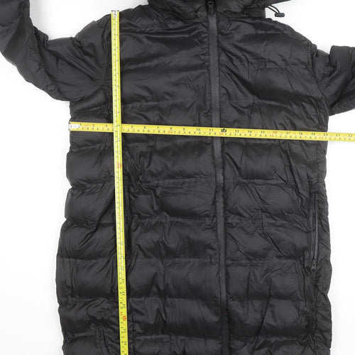 Zara Women’s Black Puffer Jacket Size 14 Hooded Long Lightweight Winter Coat