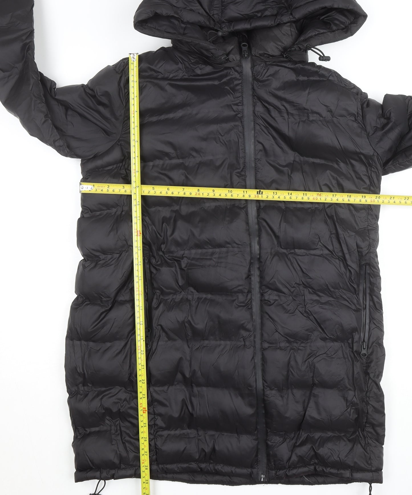 Zara Women’s Black Puffer Jacket Size 14 Hooded Long Lightweight Winter Coat