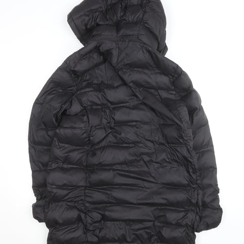 Zara Women’s Black Puffer Jacket Size 14 Hooded Long Lightweight Winter Coat