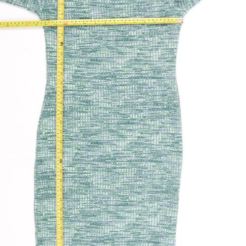 Primark Women’s Green Bodycon Knit Dress Size 8 Long Sleeve Square Neck