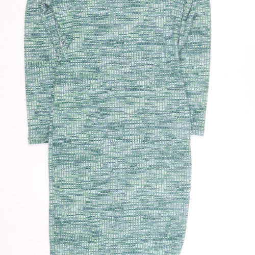 Primark Women’s Green Bodycon Knit Dress Size 8 Long Sleeve Square Neck