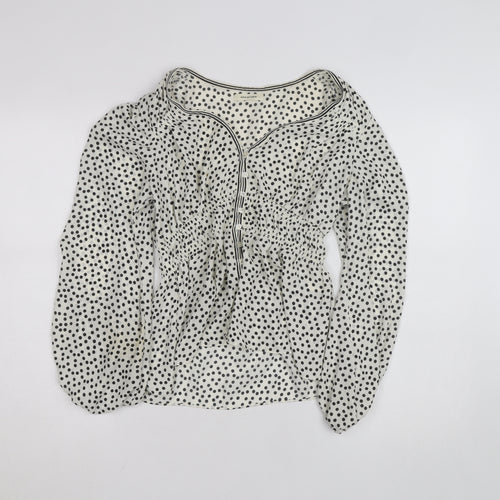Max Studio Women’s White Polka Dot Tunic Blouse Size M Long Sleeve
