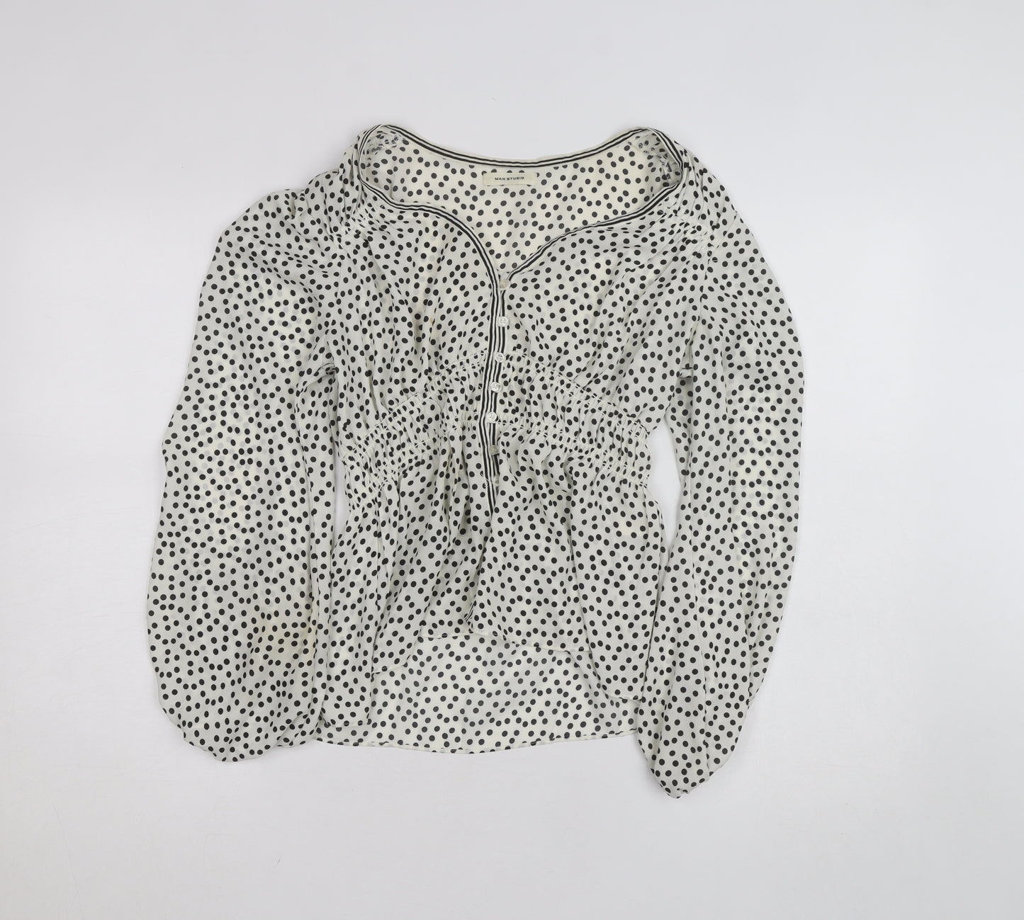 Max Studio Women’s White Polka Dot Tunic Blouse Size M Long Sleeve