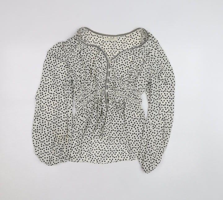 Max Studio Women’s White Polka Dot Tunic Blouse Size M Long Sleeve