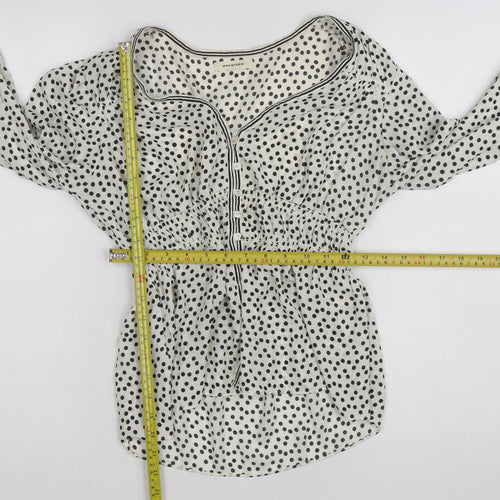 Max Studio Women’s White Polka Dot Tunic Blouse Size M Long Sleeve
