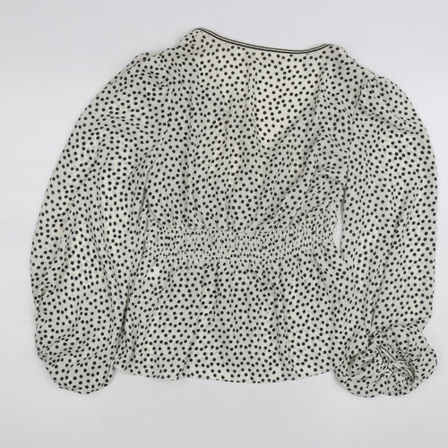 Max Studio Women’s White Polka Dot Tunic Blouse Size M Long Sleeve