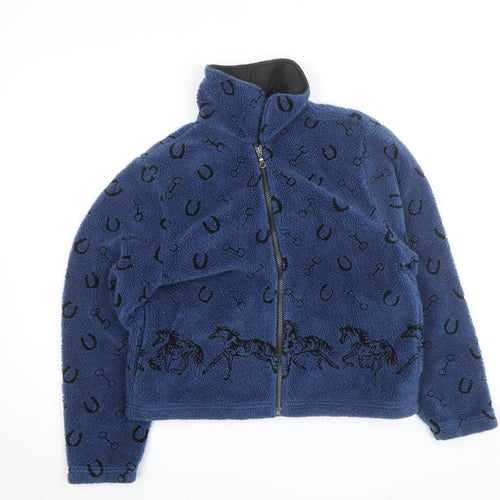 Tsunami Women's Blue Fleece Equestrian Pattern Zip Jacket M