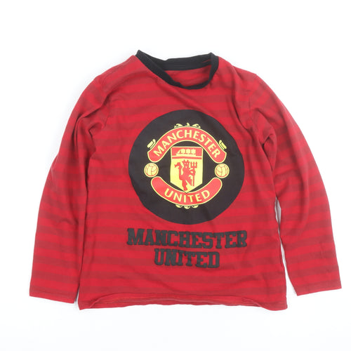 Manchester United Boys Red Long Sleeve Striped T-Shirt 8-9 Years