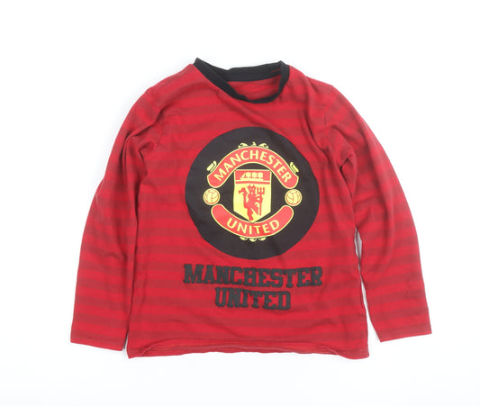 Manchester United Boys Red Long Sleeve Striped T-Shirt 8-9 Years