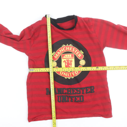 Manchester United Boys Red Long Sleeve Striped T-Shirt 8-9 Years