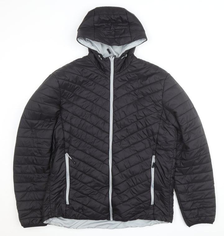 James & Nicholson Men's Black XL Puffer Jacket Hooded Lightweight