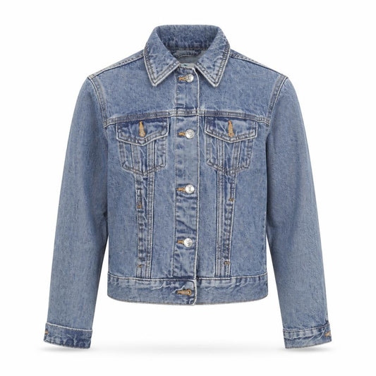Front view of Primark Men's Blue Denim Button Jacket, size S, Regular Fit